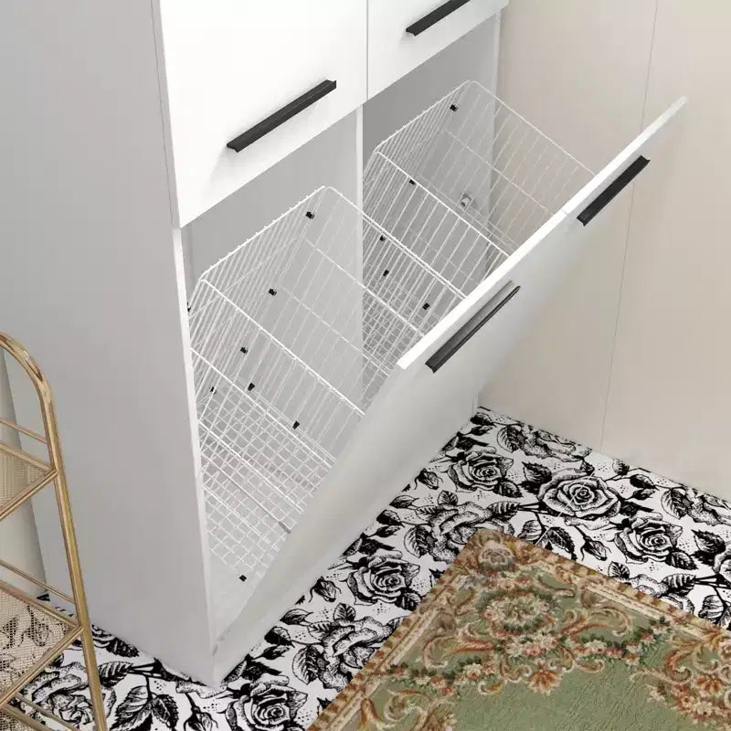 Famapy Moderner weißer Badezimmerschrank mit integriertem Wäschekorb im unteren Bereich