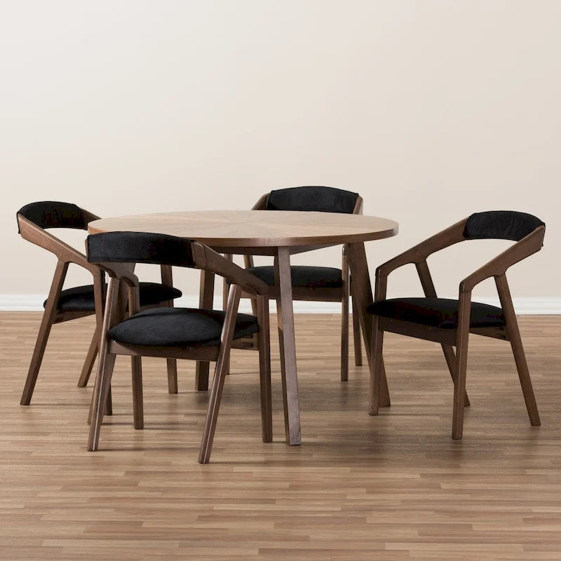 5-teiliges Esszimmer-Set aus grauem Stoff im Mid-Century-Stil von Baxton Studio