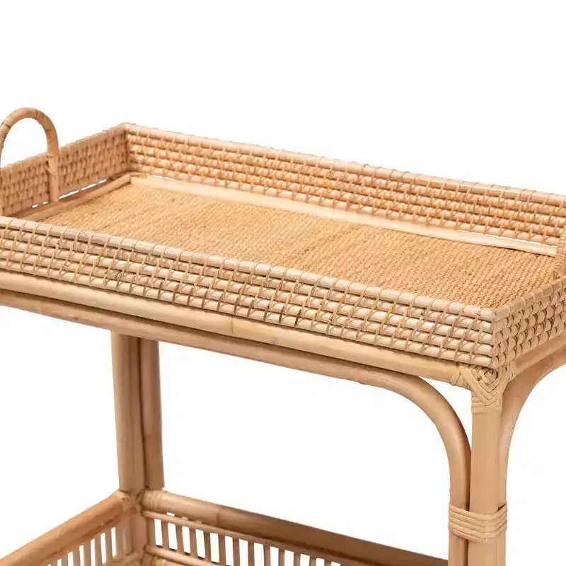 bali & pari Lombok Rattan-Servierwagen Naturbraun: Indoor-Barwagen mit Weinhalter, keine Montage erforderlich