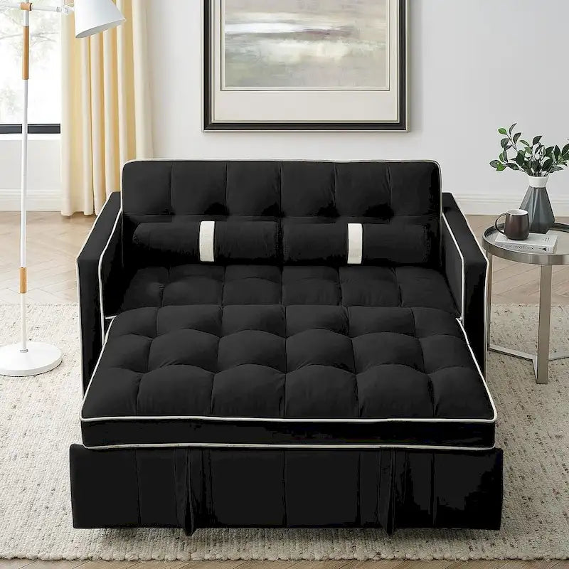 Multifunktionales Samt-Schlafsofa mit Ausziehfunktion, verstellbarer Rückenlehne und Kissen – k. A.