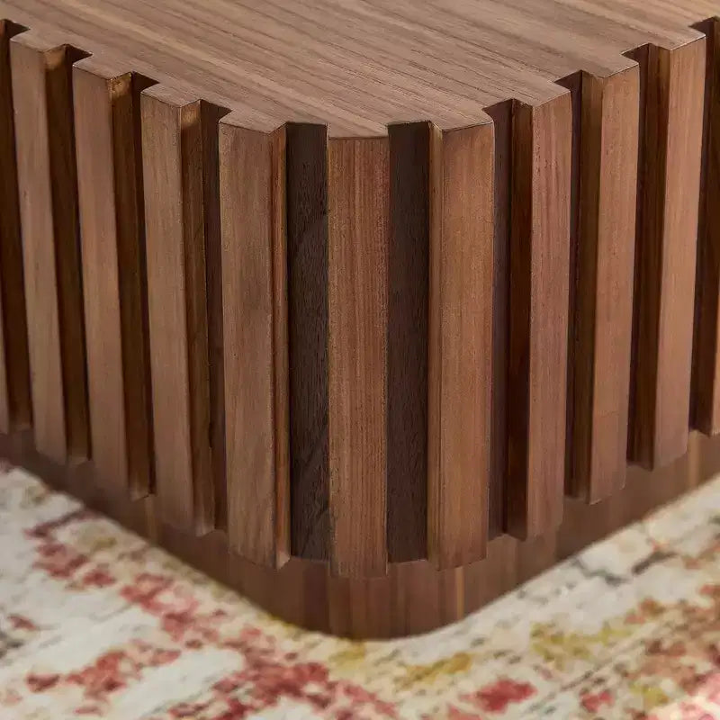 31,5 Zoll moderner handgefertigter Trommel-Couchtisch, quadratisch, Sockel aus Walnuss-MDF