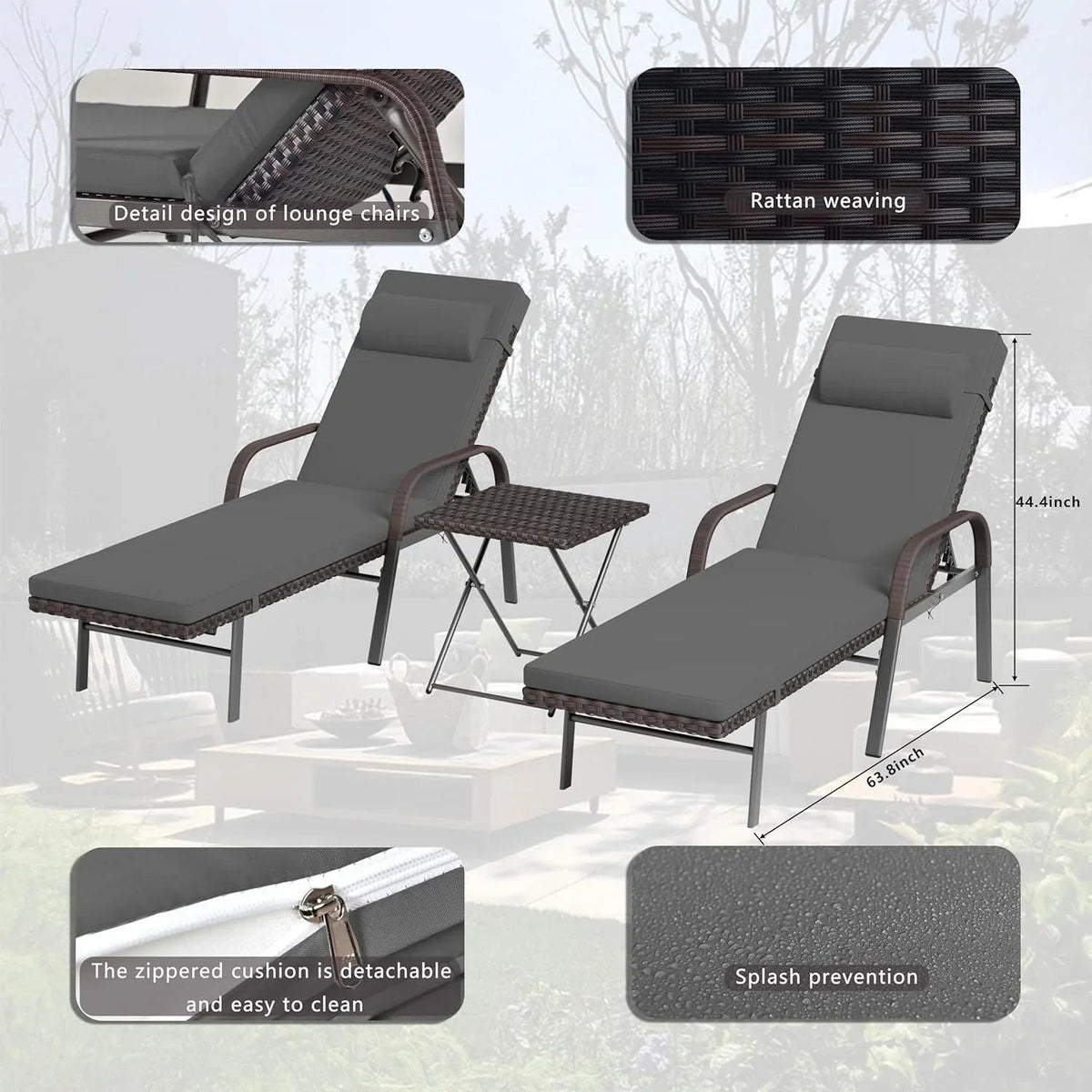 Kullavik 3-teiliges Outdoor-Liegen-Set