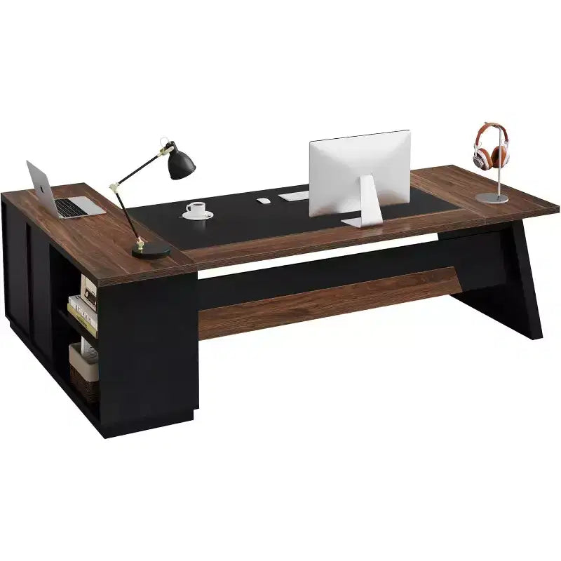 Lantine Modern 78 L-förmiger Chefschreibtisch mit Schubladen und seitlichem Aktenschrank