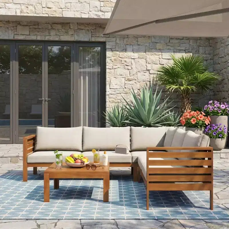 Polibi Acacia Eck-Outdoor-Sofa-Set mit passendem Couchtisch