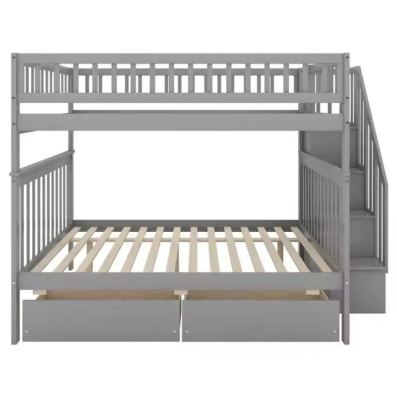 Etagenbett mit zwei Full-Size-Liegeflächen, Schubladen und Treppe mit Stauraum