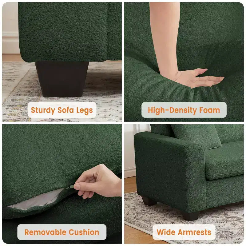 83W Modernes 3-Sitzer-Sofa mit tiefer Sitzfläche, weichem Stoff, breiter Armlehne, abnehmbarem, waschbarem Kissenbezug
