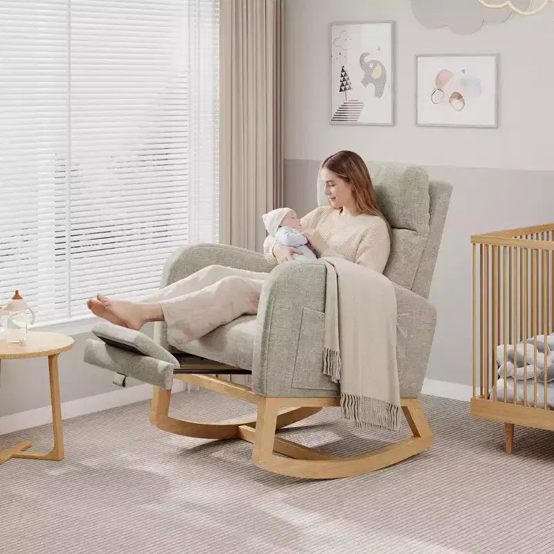 Moderner Schaukelstuhl mit Kissen & Seitentaschen, für Wohnzimmer, Schlafzimmer