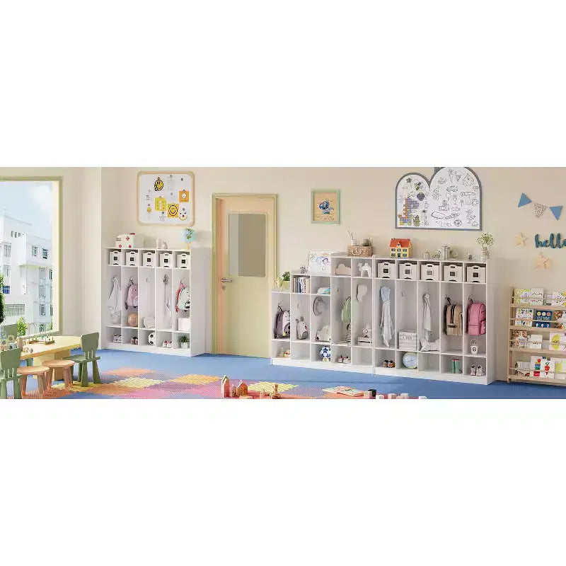 Garderoben-Organizer für Kinder mit 10 Fächern & Haken, 5-teiliges Aufbewahrungssystem für Klassenzimmer, Kinderzimmer, Flur oder Spielzimmer, Eiche Natur