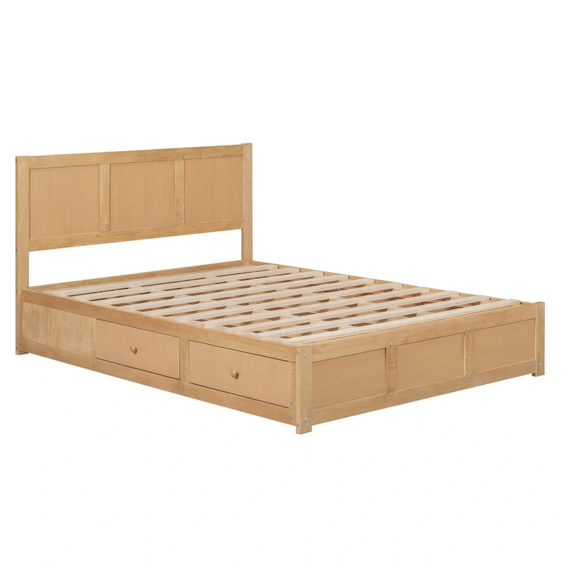 Holz-Plattformbett mit Stauraum und 2 Schubladen
