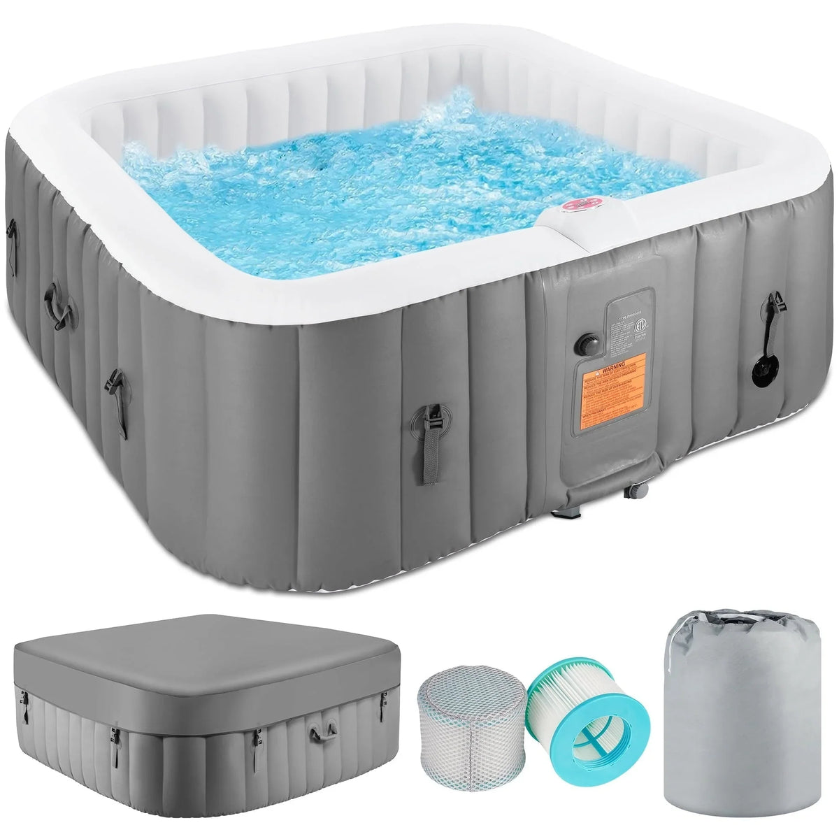 Aufblasbarer Outdoor-Whirlpool für 4–6 Personen mit Bedienfeld, 130 Düsen, isolierter Abdeckung & Bodenplane – 7500 W