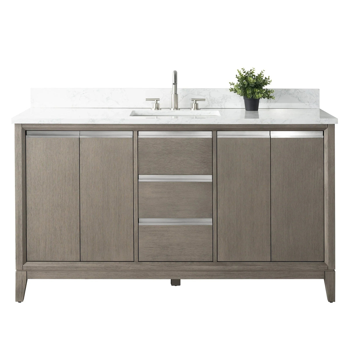 Vanity Art Badezimmerschrank mit Keramikwaschbecken und Platte aus technischem Marmor