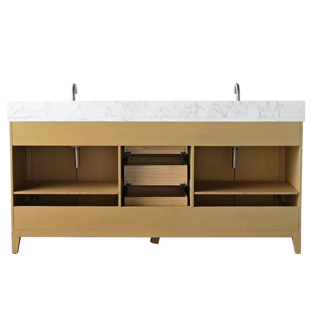 Vanity Art Badezimmerschrank mit Keramikwaschbecken und Platte aus technischem Marmor