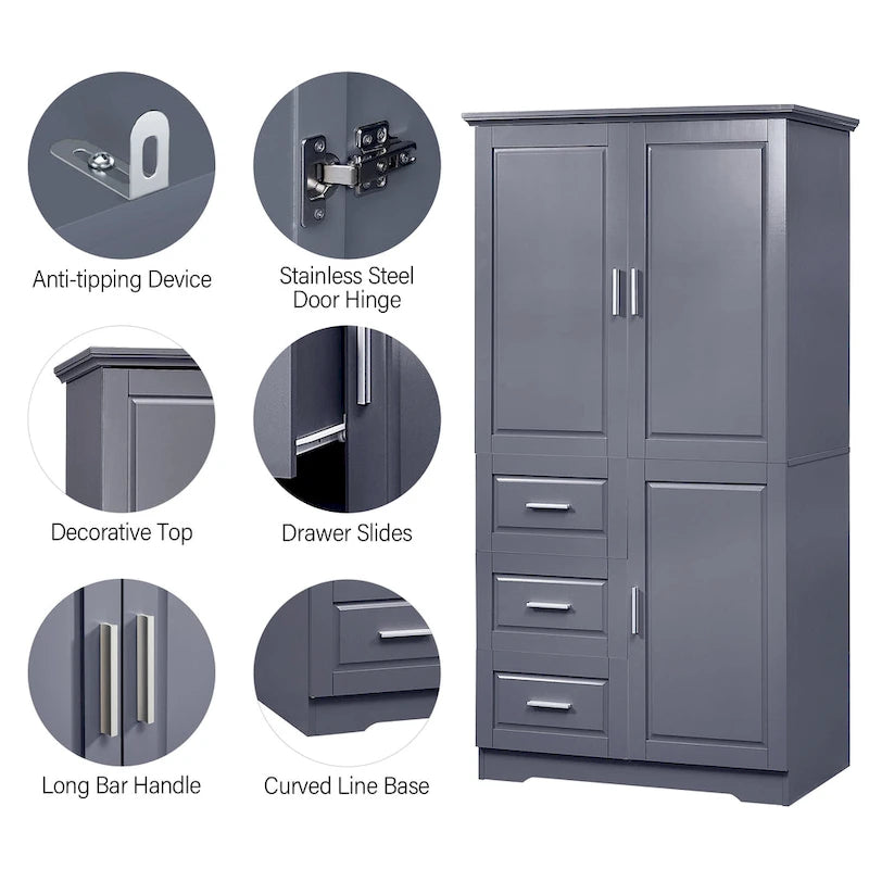 Hoher und breiter Schrank mit Türen für Badezimmer/Büro