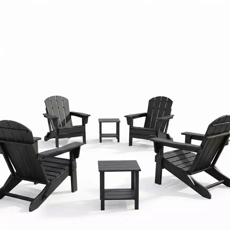 Klappbare Adirondack-Stühle, 4er-Set mit 2 Beistelltischen, moderne Outdoor-Stühle aus HDPE für Terrasse, Veranda, Balkon, Garten und Rasen
