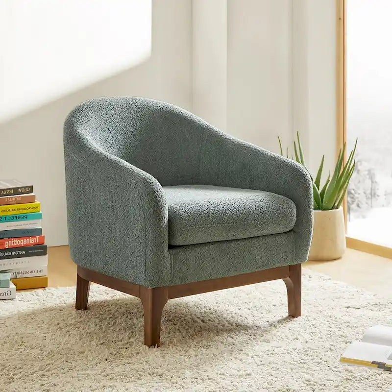 Augus Moderner Bouclé-Akzent-Tonsessel mit Beinen aus Massivholz von HULALA HOME
