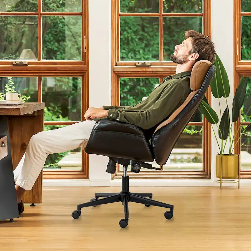 Glitzhome 48-Zoll Mid-Century verstellbarer Drehstuhl aus Kunstleder fürs Büro
