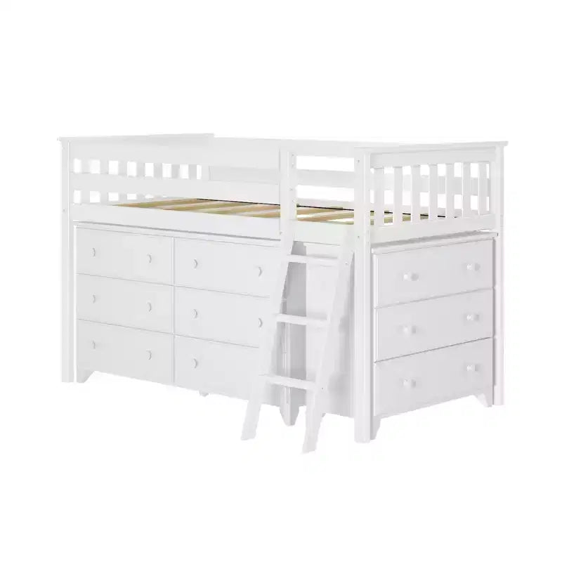 Max & Lily Niedriges Hochbett (Einzelbett) mit ausziehbarem Schreibtisch und 3-Schubladen-Kommoden