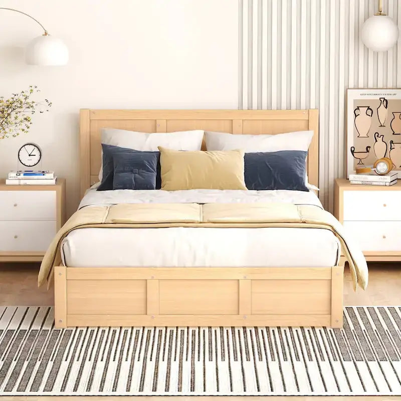 Holz-Plattformbett mit Stauraum und 2 Schubladen