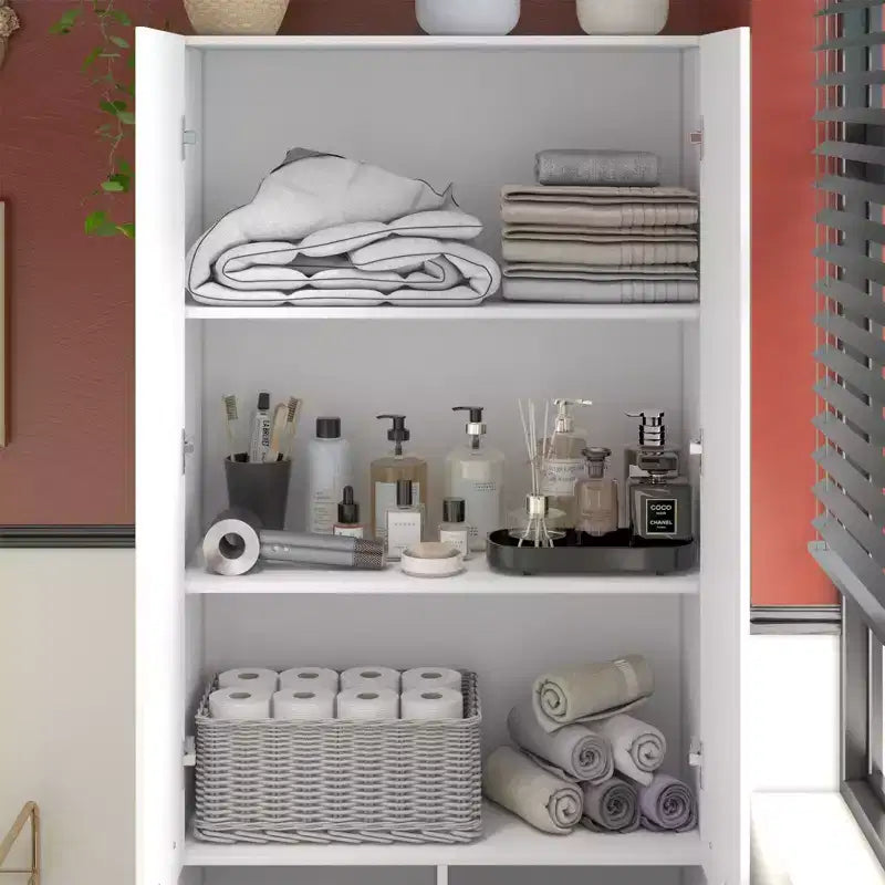 Famapy Moderner weißer Badezimmerschrank mit integriertem Wäschekorb im unteren Bereich