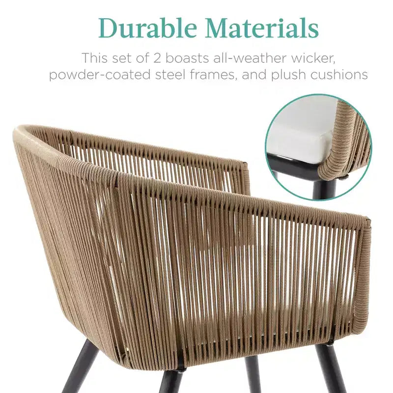 Best Choice Products Set aus 2 Outdoor-Esszimmerstühlen für die Terrasse, Sitzfläche aus geflochtenem Korbgeflecht, Belastbarkeit: 113 kg