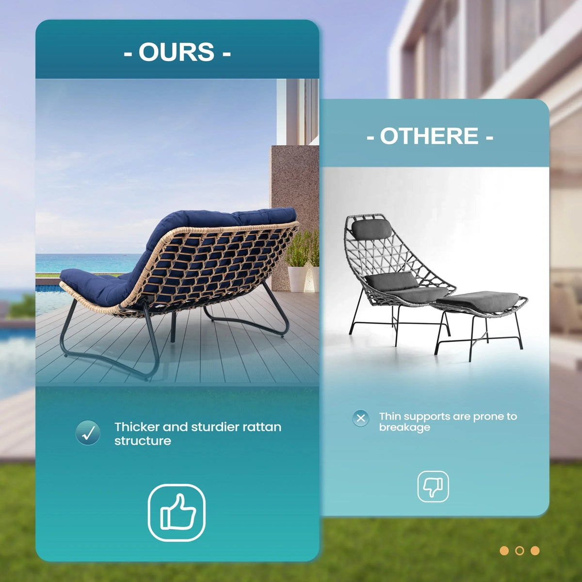 Doppelsessel Papasan mit Kissen, wetterfestes PE-Rattan und Metallrahmen für Innen- und Außenbereich