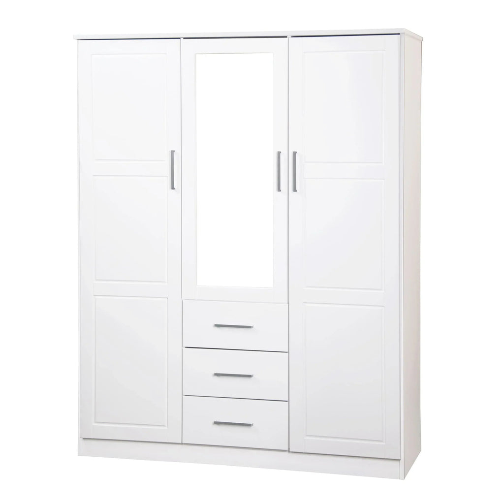 Palace Imports 100% Massivholz Cosmo Kleiderschrank mit 3 Türen mit Massivholz- oder Spiegeltüren