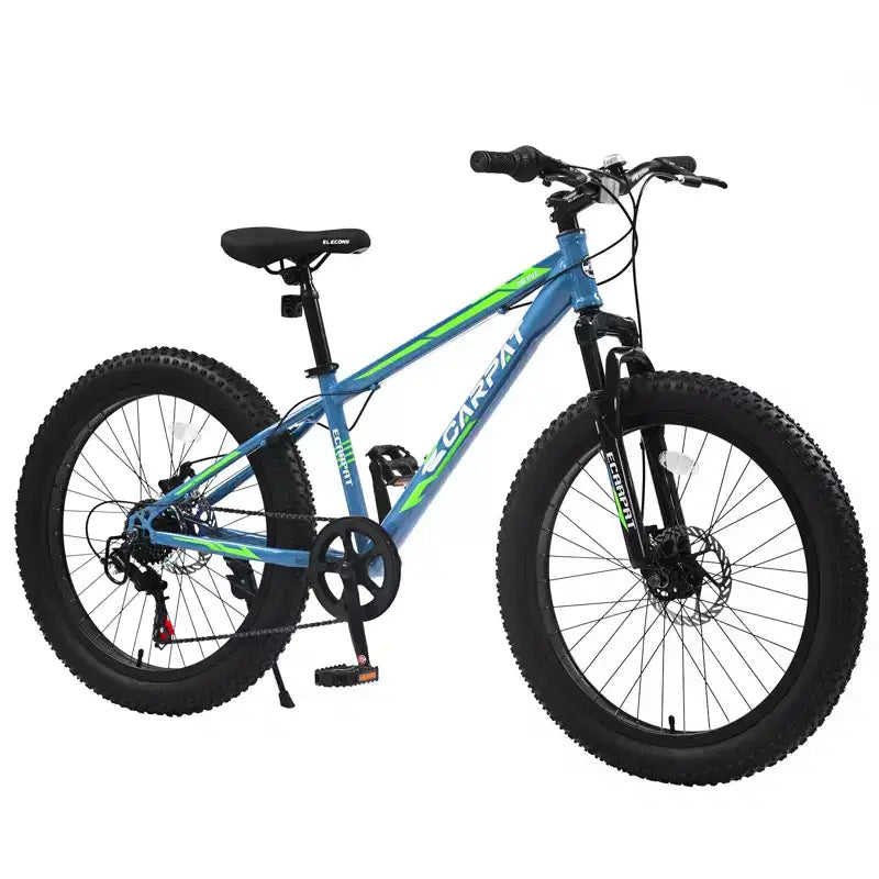 Okak 24-Zoll-Fatbike mit Vordergabel-Federung, 7-Gang-Mountainbike mit Scheibenbremsen und Rahmen aus kohlenstoffreichem Stahl, Trailbike für den täglichen Arbeitsweg