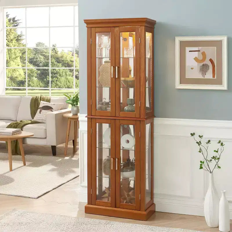 Vitrine, Wohnvitrine mit 6 verstellbaren Einlegeböden und Türen aus gehärtetem Glas, hoher Schrank für Wohnzimmer, Schlafzimmer