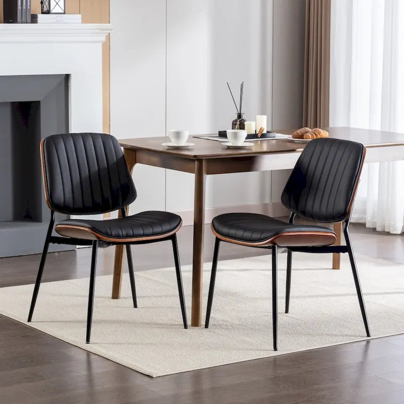 2 Stück Kunstleder-Stühle mit Metallbeinen