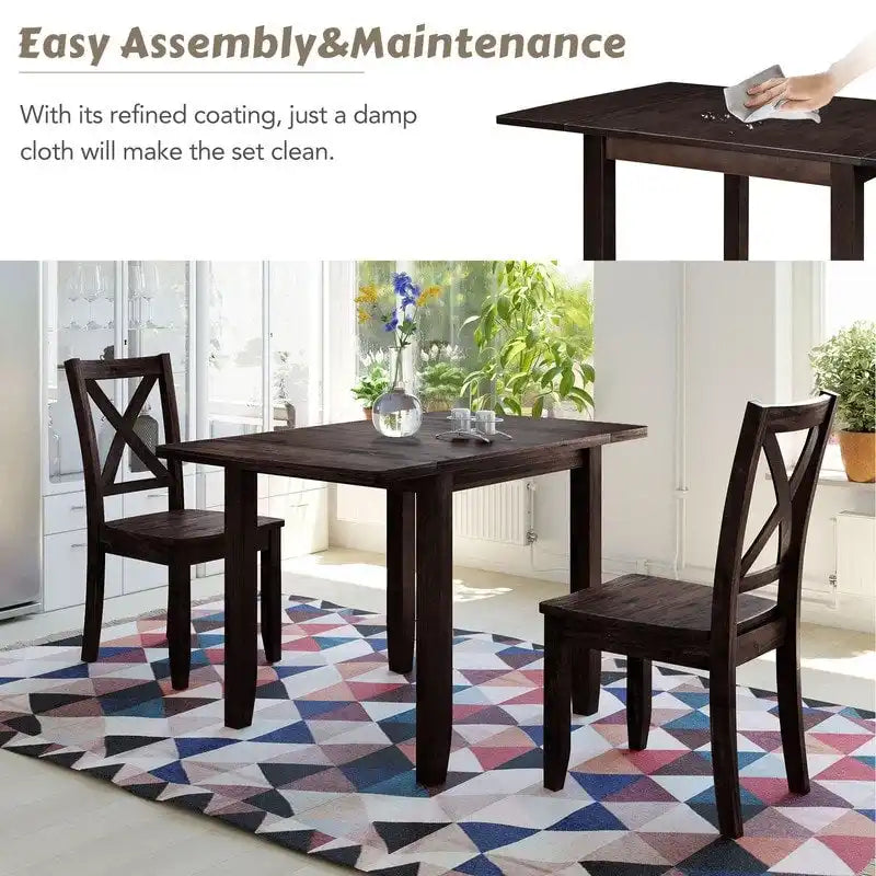 3-teiliges Essgruppe-Set aus Holz mit klappbarem Frühstückstisch und 2 X-Back-Stühlen für kleine Räume