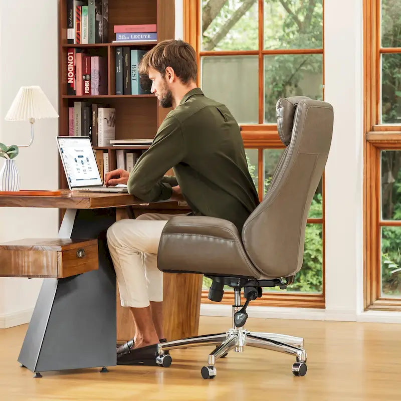 Glitzhome 48-Zoll Mid-Century verstellbarer Drehstuhl aus Kunstleder fürs Büro
