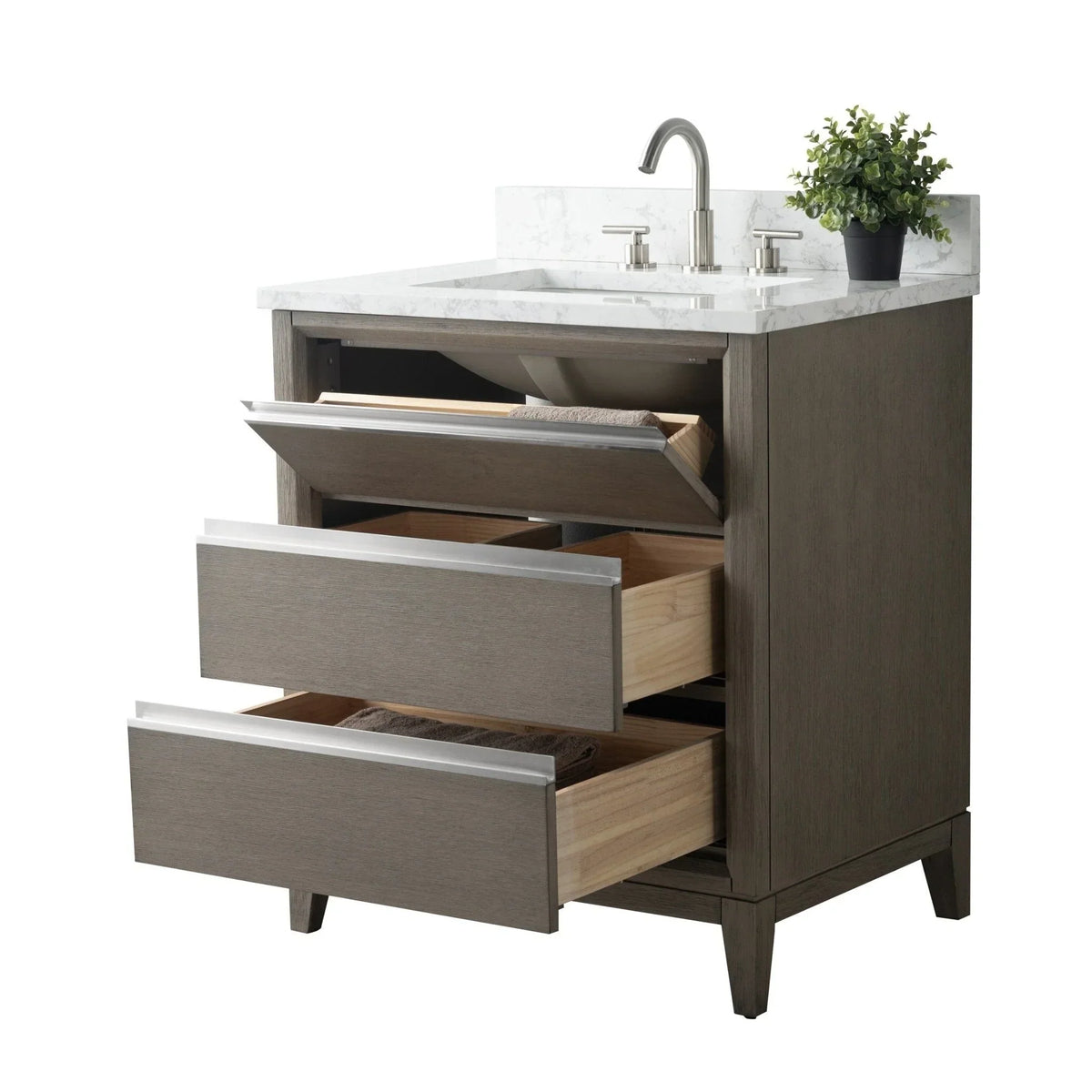 Vanity Art Badezimmerschrank mit Keramikwaschbecken und Platte aus technischem Marmor