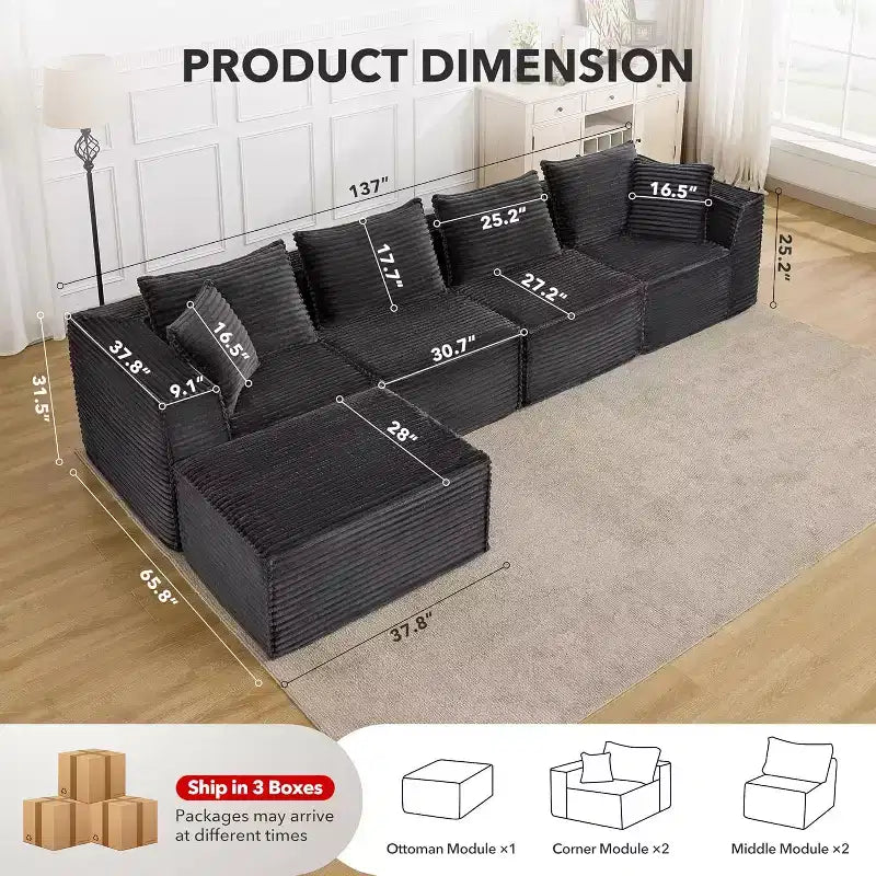 107/ 137 modulares Cloud-Sofa-Element, tiefes, rahmenloses Sofa, wandelbares, bequemes Bodensofa mit Hockern und Memory-Schaumstoff