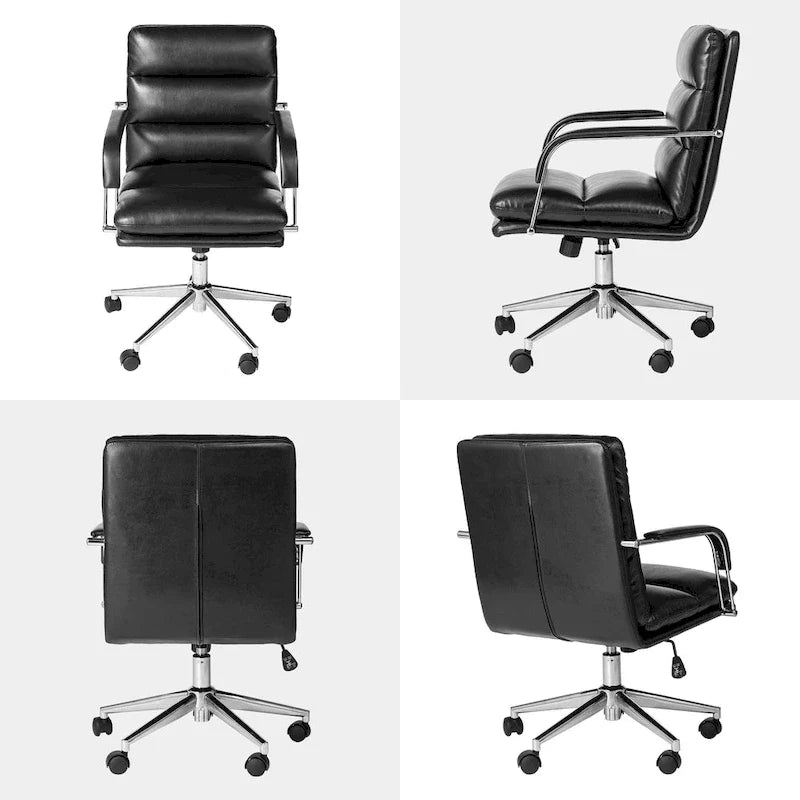 Glitzhome höhenverstellbarer, drehbarer Bürostuhl aus Kunstleder mit Armlehnen und ergonomischem Design