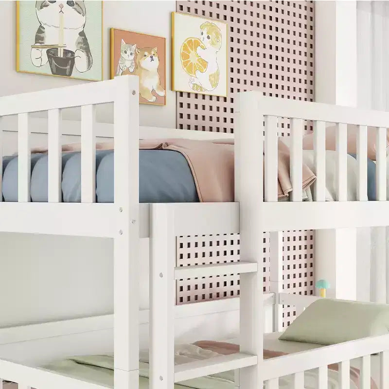 Dreistöckiges Etagenbett für Kinder, abnehmbares Etagenbett mit drei Einzelbetten, Leiter und Absturzsicherung, in 3 separate Betten zerlegbar