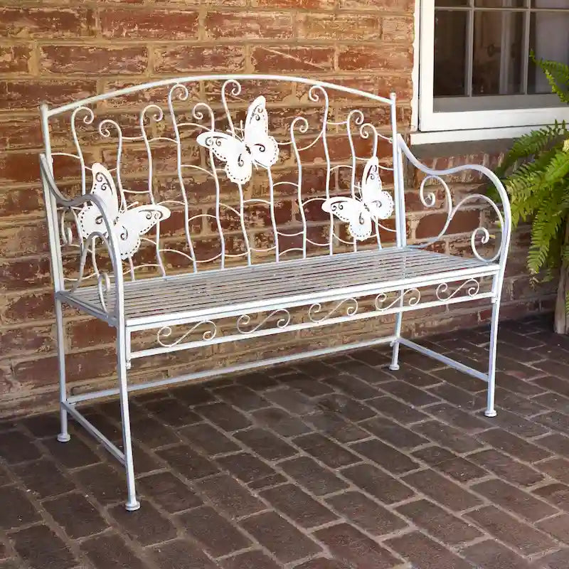 Alpine Corporation 44-Liter klassische Gartenbank aus Metall für 2 Personen, für den Innen- und Außenbereich