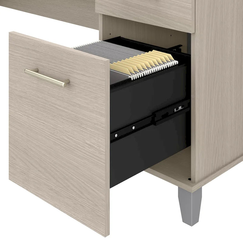 Bush Furniture Somerset 60 Zoll breiter L-förmiger Schreibtisch mit Aufsatzregal und Stauraum