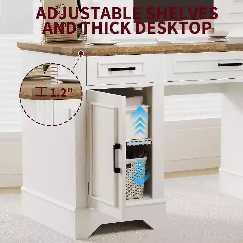 Landhaus-Schreibtisch für das Homeoffice mit Stauraum, Schreibtisch aus Holz mit 5 Schubladen & Schrank, rustikaler Computertisch für Wohnzimmer, Schlafzimmer und Arbeitszimmer