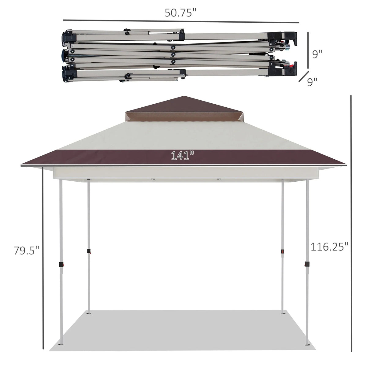 Outsunny 3,6 x 3,6 m Faltpavillon mit Moskitonetz, höhenverstellbar in 3 Stufen