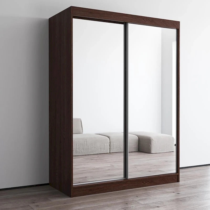 Spiegel-Kleiderschrank mit 2 Türen in Hochglanz-Optik | 120 oder 150 cm breit