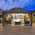 EROMMY Hardtop-Pavillon, Outdoor-Pergola mit Doppeldach & Netzen & Vorhängen, Hochleistungs-Canopy für Terrasse, Garten, Poolparty