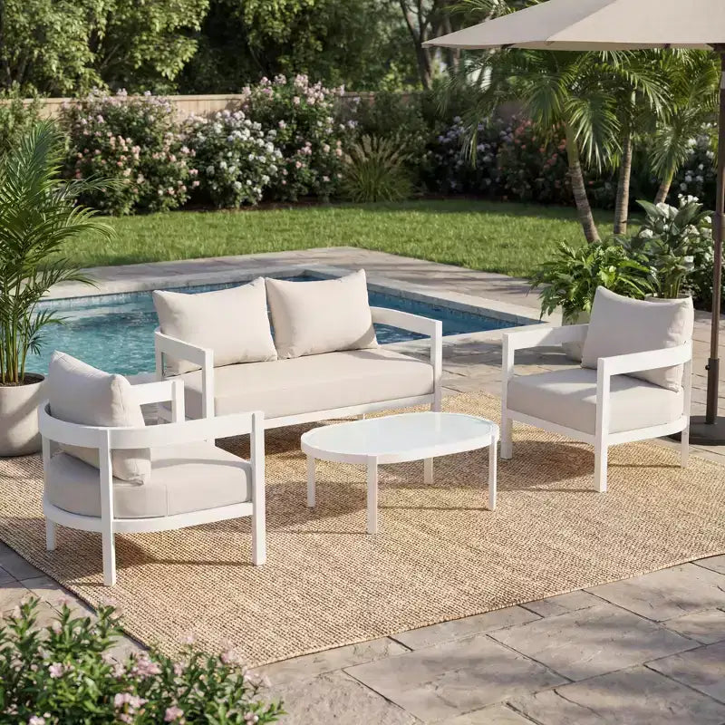 ModernLuxe 4/5-tlg. Outdoor-Sofaset, Terrassen-Sitzgruppe mit Couchtisch, wetterfesten Kissen & rostbeständigem Rahmen