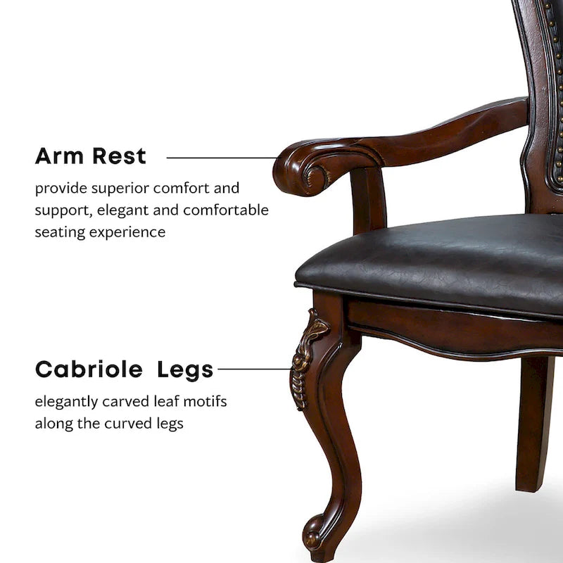 Furniture of America Eugene Traditionelle Esszimmer-Armstühle aus Massivholz mit Ziernagelbesatz und Cabriole-Beinen (2er-Set)