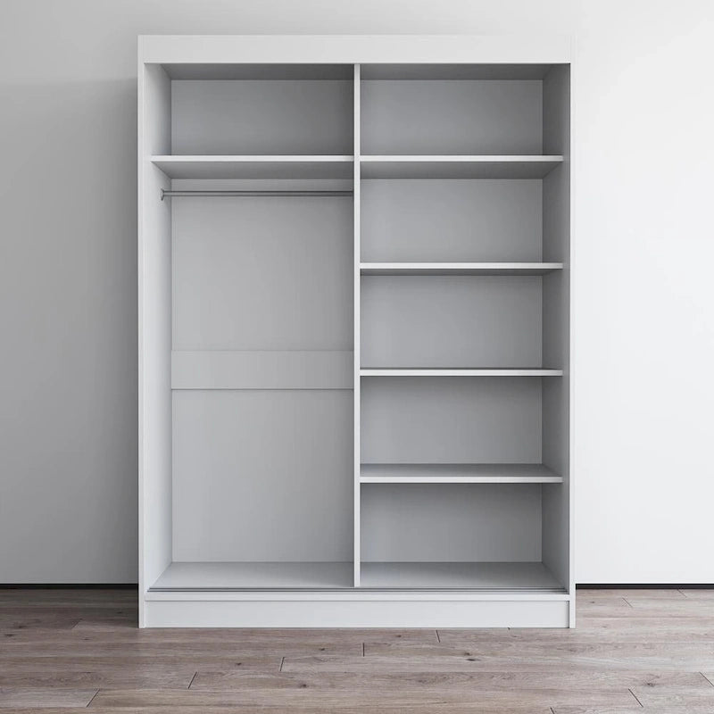 Spiegel-Kleiderschrank mit 2 Türen in Hochglanz-Optik | 120 oder 150 cm breit
