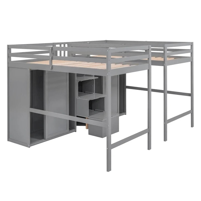 Doppelstock-Hochbetten mit Kleiderschränken und Treppe
