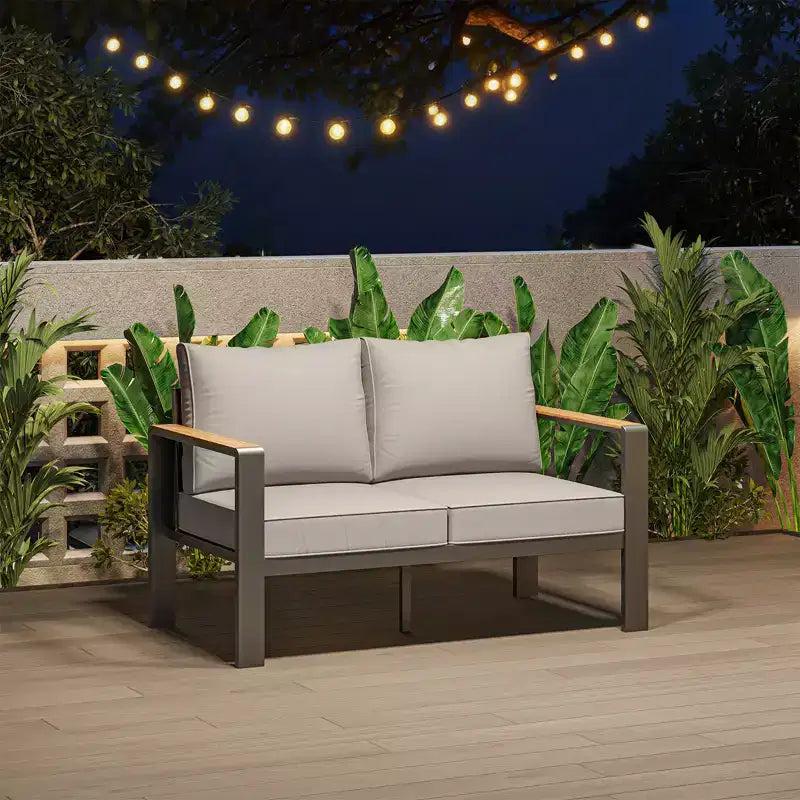 Aluminium-Terrassenmöbel-Set, Outdoor-Ecksofa mit 5 dicken Kissen, 4 Armlehnen & Couchtisch für Garten, Terrasse, Hinterhof