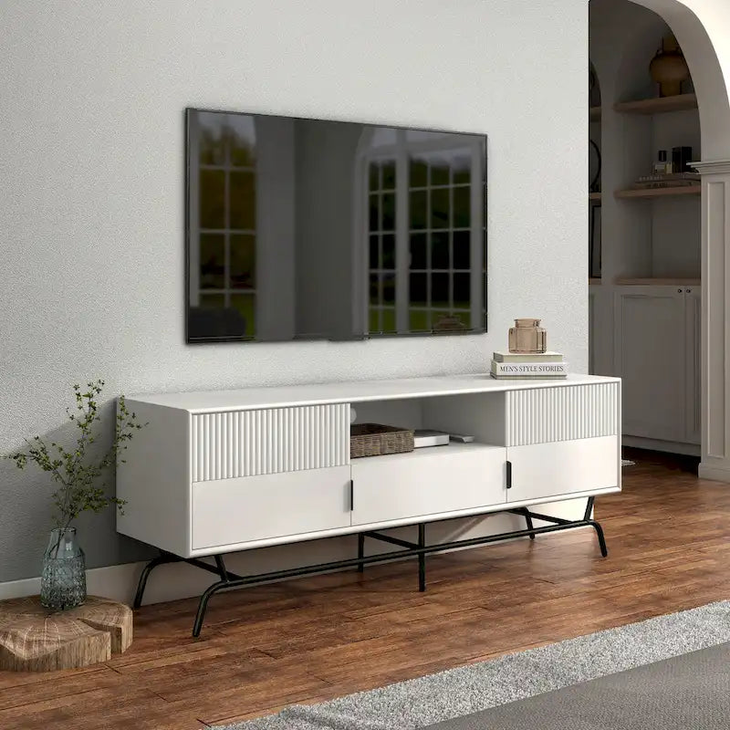 DH BASIC Modern 60-Zoll-TV-Lowboard mit 3 Schubladen und Kabeldurchführung von Denhour