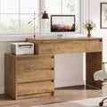 Lantine Computertisch mit 5 Schubladen, Holz-Cheftisch mit Aktenschrank und Druckerablage für Homeoffice und kleine Räume