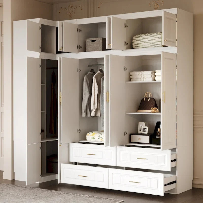 Kleiderschrank-Organizer, Kleiderschränke mit Hängestange und 4 Schubladen, großer Stauraum