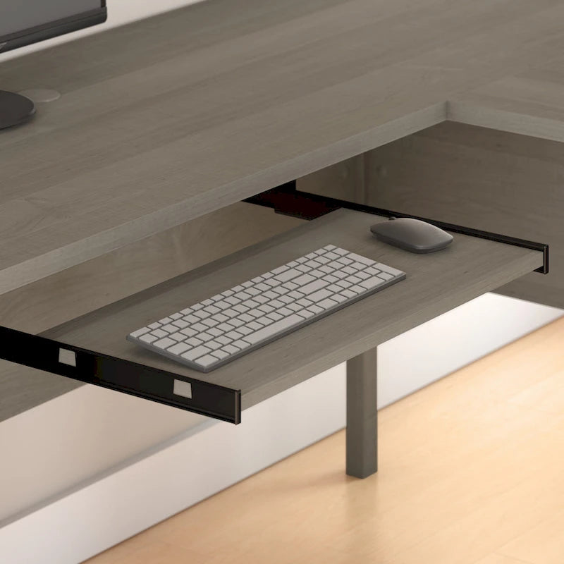 Bush Furniture Somerset 60 Zoll breiter L-förmiger Schreibtisch mit Aufsatzregal und Stauraum